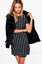 Boohoo Morgan Striped Cap Sleeve Shift Dress Black