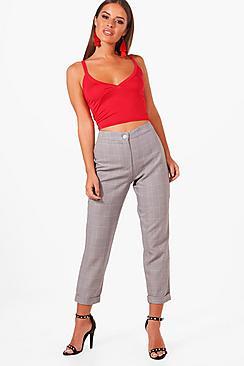 Boohoo Petite Dogtooth Check Tapered Trouser