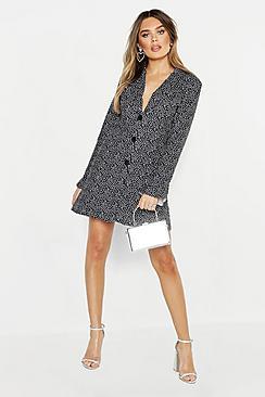 Boohoo Spot Ruffle Collar & Sleeve Blazer Dress