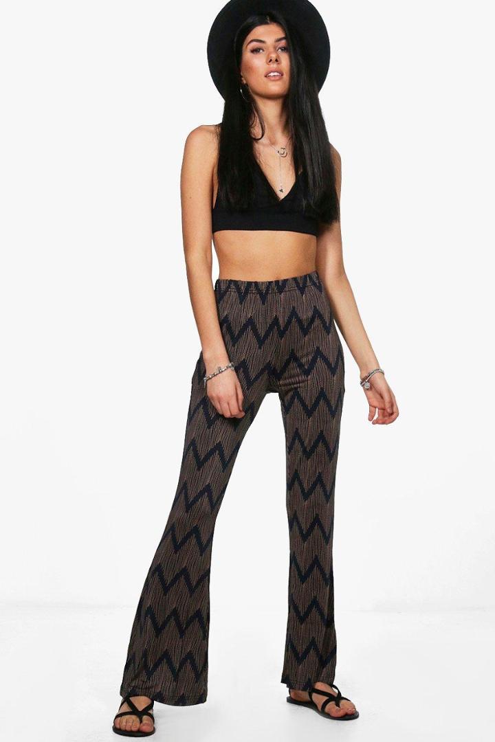 Boohoo Katy Printed Legging Flares Navy