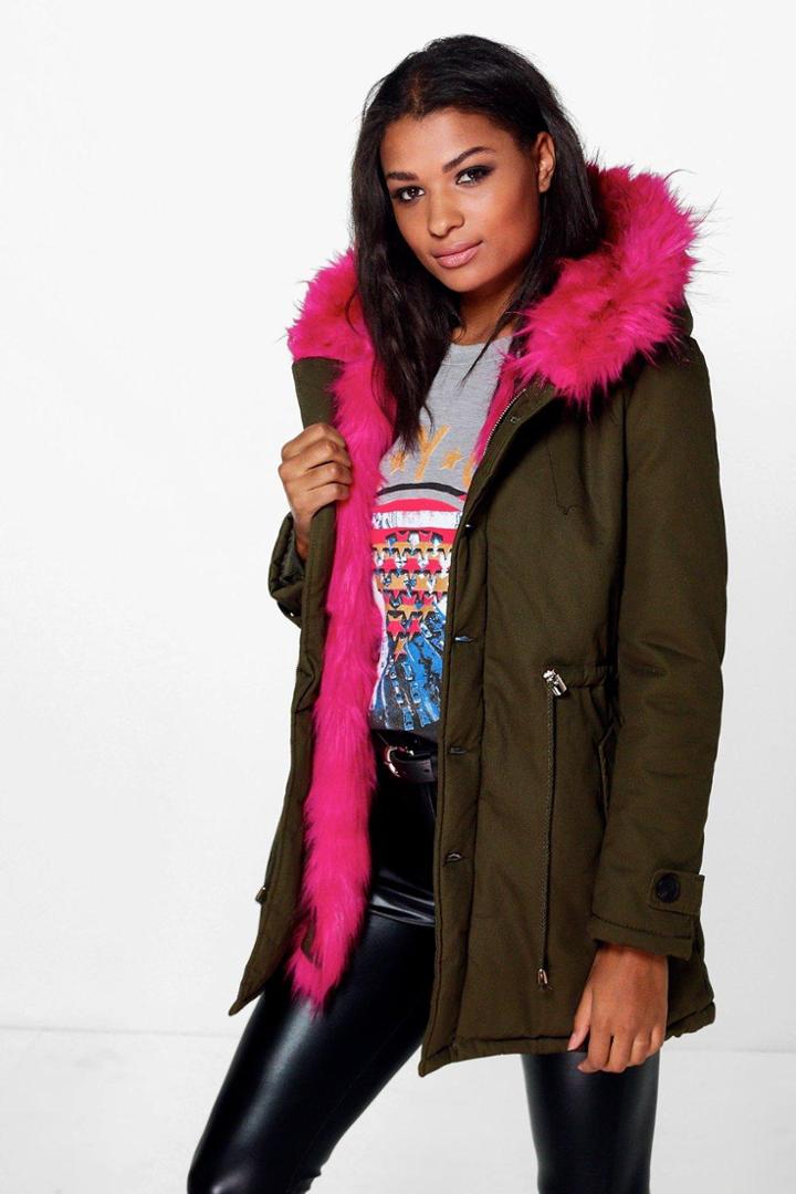 Boohoo Boutique Eliza Faux Fur Hood Parka Pink