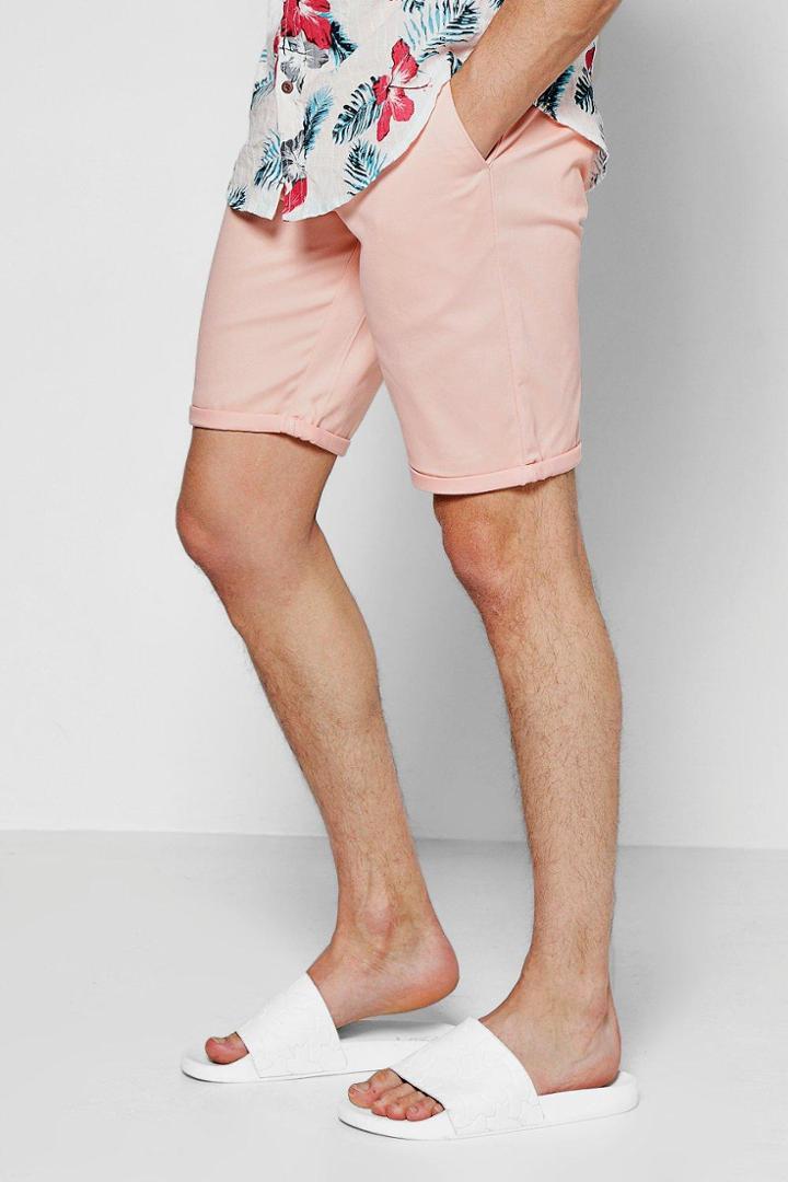 Boohoo Pink Skinny Fit Chino Shorts With Turn Up Pink
