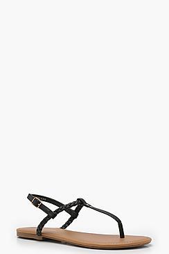 Boohoo Julia Pleated T Bar Sandals