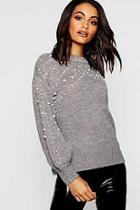 Boohoo Pearl Detail Knitted Oversized Jumper