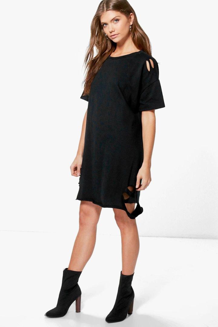 Boohoo Tall Niamh Distressed Sweat Dress Black