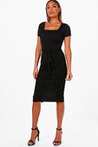 Boohoo Ava Square Neck Pleat Front Dress