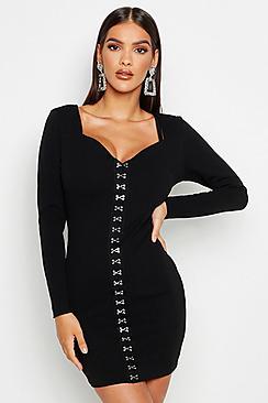 Boohoo Sweetheart Neck Hook & Eye Micro Mini Dress