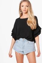 Boohoo Mila Woven Pleat Sleeve Wide Top Black