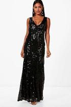 Boohoo Sequin Plunge Fishtail Maxi Dress