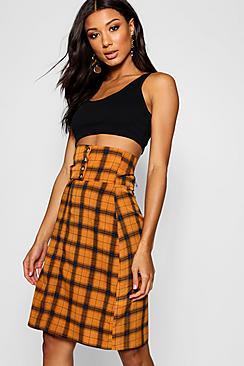 Boohoo Check Button Midi Skirt