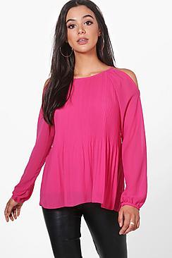Boohoo Leah Pleated Woven Blouse