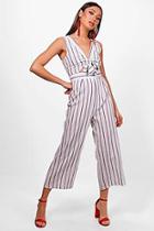 Boohoo Stripe Tie Front Culotte Jumpsuit