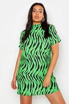 Boohoo Plus Zebra High Neck Woven Shift Dress