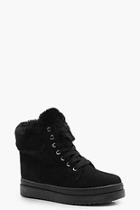 Boohoo Megan Faux Fur Lined Wedge Hiker