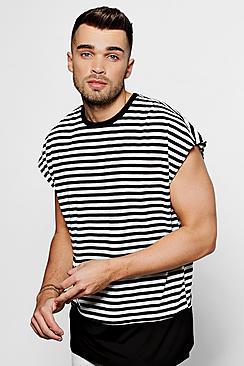 Boohoo Longline Faux Layer Striped Sleeveless Vest