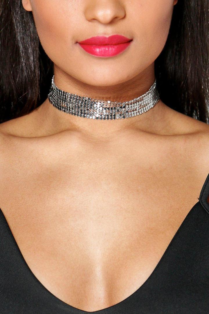 Boohoo Grace Wide Chainmail Choker Silver