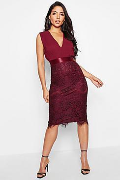 Boohoo Chiffon & Lace Midi Dress