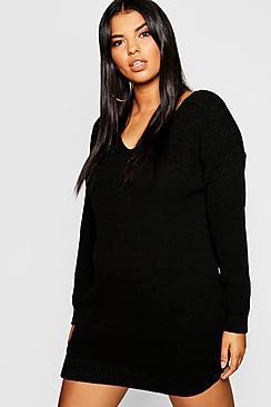 Boohoo Plus Bella V Neck Jumper Mini Dress