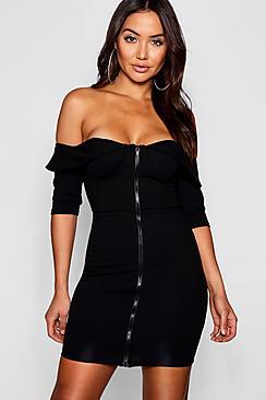 Boohoo Bardot Corset Detail Bodycon Dress