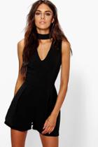 Boohoo Alison Double Layer Choker Playsuit Black