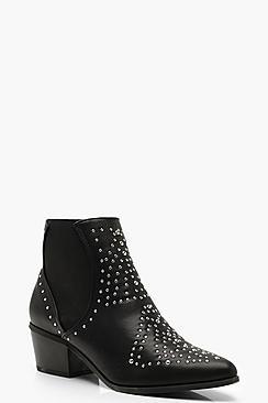Boohoo Studded Elastic Insert Western Boots