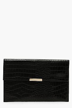 Boohoo Croc Pu & Bar Clutch