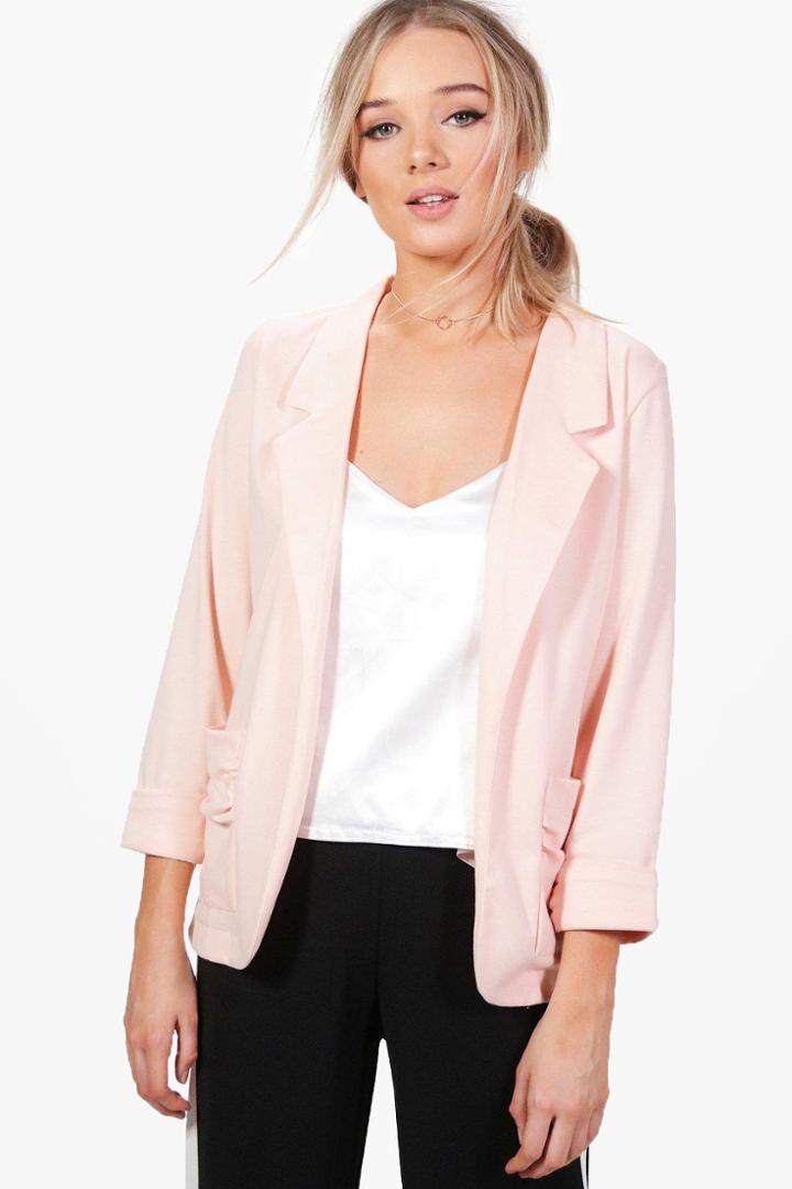 Boohoo Grace Tailored Ponte Blazer Nude