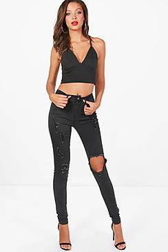 Boohoo Tall Olivia Heavily Distressed Jeans