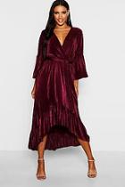 Boohoo Pleated Wrap Hanky Hem Dress