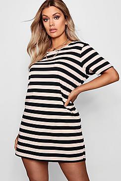Boohoo Plus Laura Striped T-shirt Dress