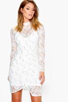 Boohoo Verity Sequin Lace Mock Wrap Dress Ivory