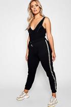 Boohoo Plus Diamante Sports Stripe Joggers