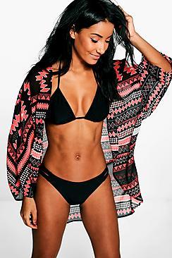Boohoo Jessica Tribal Print Dip Hem Beach Kimono