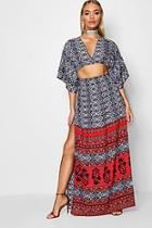 Boohoo Isla Mix Print Plunge Top And Maxi Skirt Co-ord