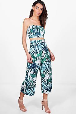 Boohoo Joan Tropical Bandeau & Culotte Co-ord Set