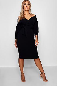 Boohoo Plus Taylor Off Shoulder Wrap Midi Dress