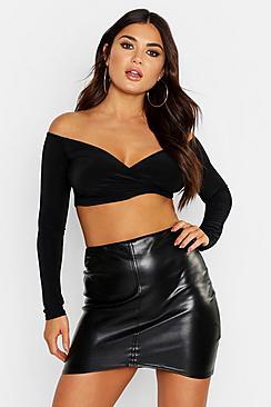 Boohoo Slinky Off The Shoulder Wrap Crop Top