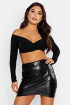 Boohoo Slinky Off The Shoulder Wrap Crop Top