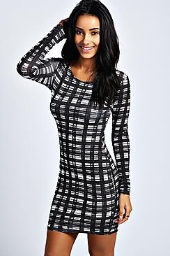 Boohoo Debbie Long Sleeve Printed Bodycon Dress