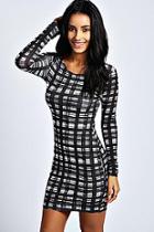 Boohoo Debbie Long Sleeve Printed Bodycon Dress