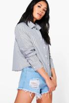 Boohoo Kate Striped Frill Back Shirt Black