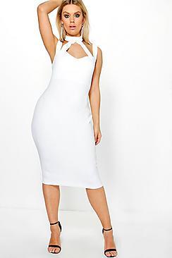 Boohoo Plus High Neck Strappy Midi Bodycon Dress