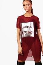 Boohoo Isabelle Mesh Metallic Slogan T-shirt Dress