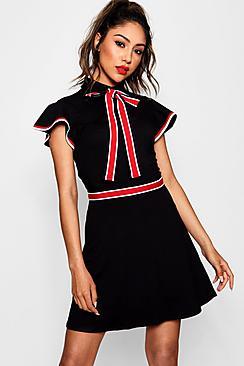 Boohoo Sandra Sports Tape Bow Detail Dress