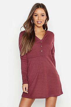 Boohoo Petite Button Front Rib Dress