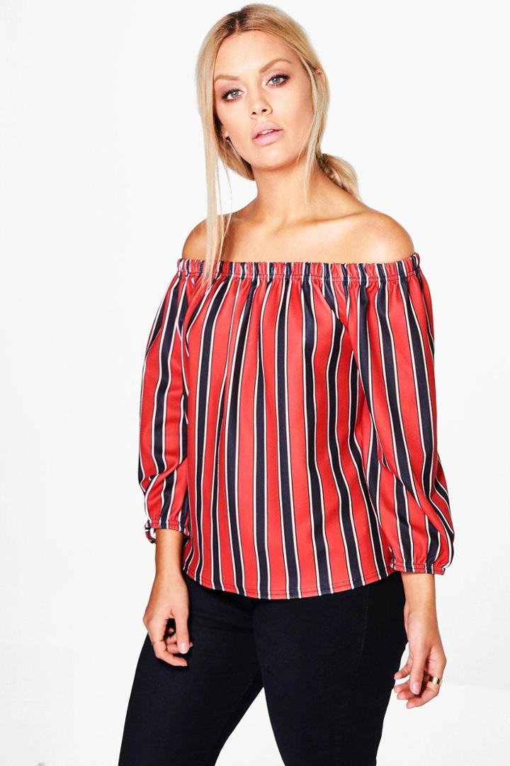 Boohoo Plus Tina Off The Shoulder Stripe Top Multi
