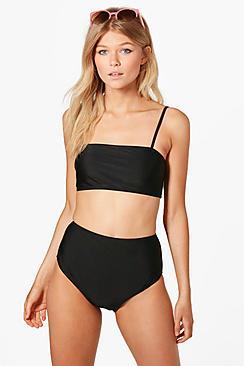 Boohoo Petite Poppy Bandeau Strappy High Waisted Bikini