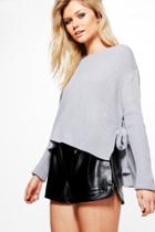 Boohoo Molly Crop Tie Detail Jumper Grey