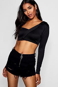 Boohoo Elisha Lapel Collar One Shoulder Crop