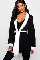 Boohoo Beth Contrast Trim Belted Kimono